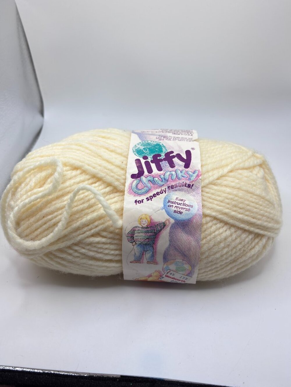 1 Ball Vintage Jiffy Chunky Pastel Yellow Lot 157 4 2957 100% Acrylic 3 ounces